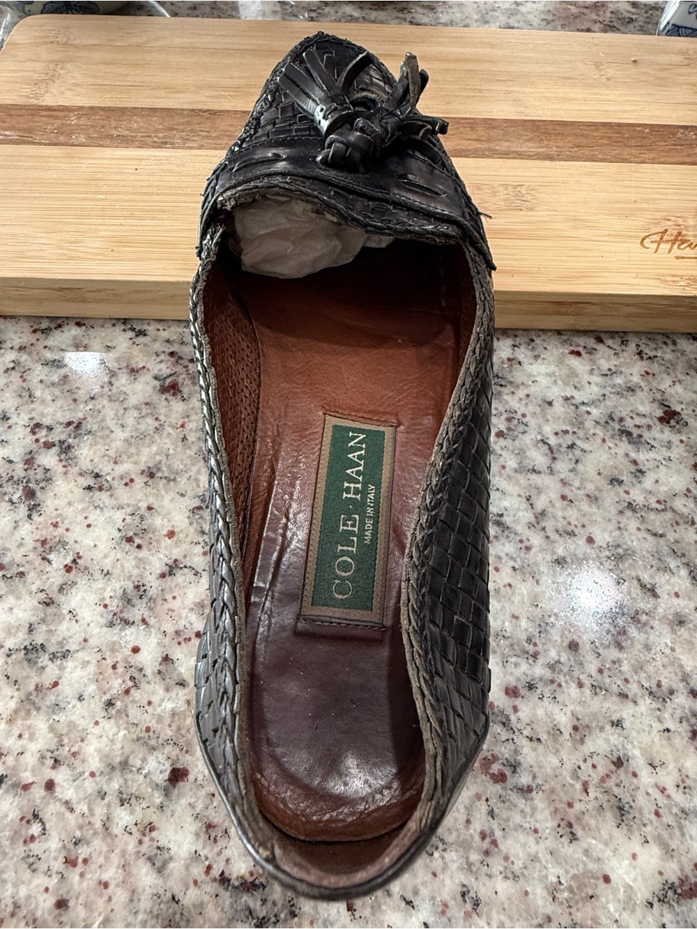 Cole Haan Black Woven Leather Tassel Slip-On Loafers - Picture 3 of 9